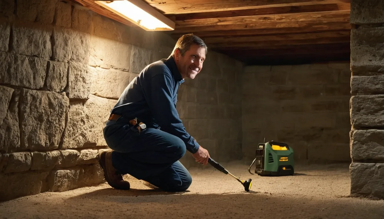 A local provider inspecting a stone foundation wall in a basement of a Woodbury home